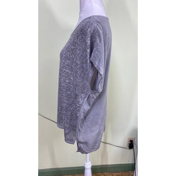 ii Sisters Gray Slub Knit Burn-out Sheer Front High Low Boxy Top Blouse Size M/L - Picture 4 of 9